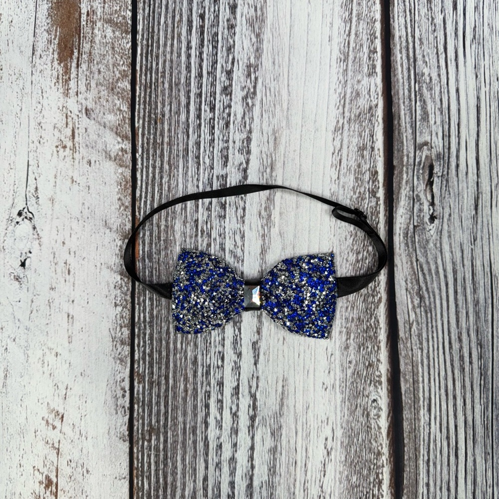 Rhinestone Bowtie Adjustable Blue and Silver Rhinestones